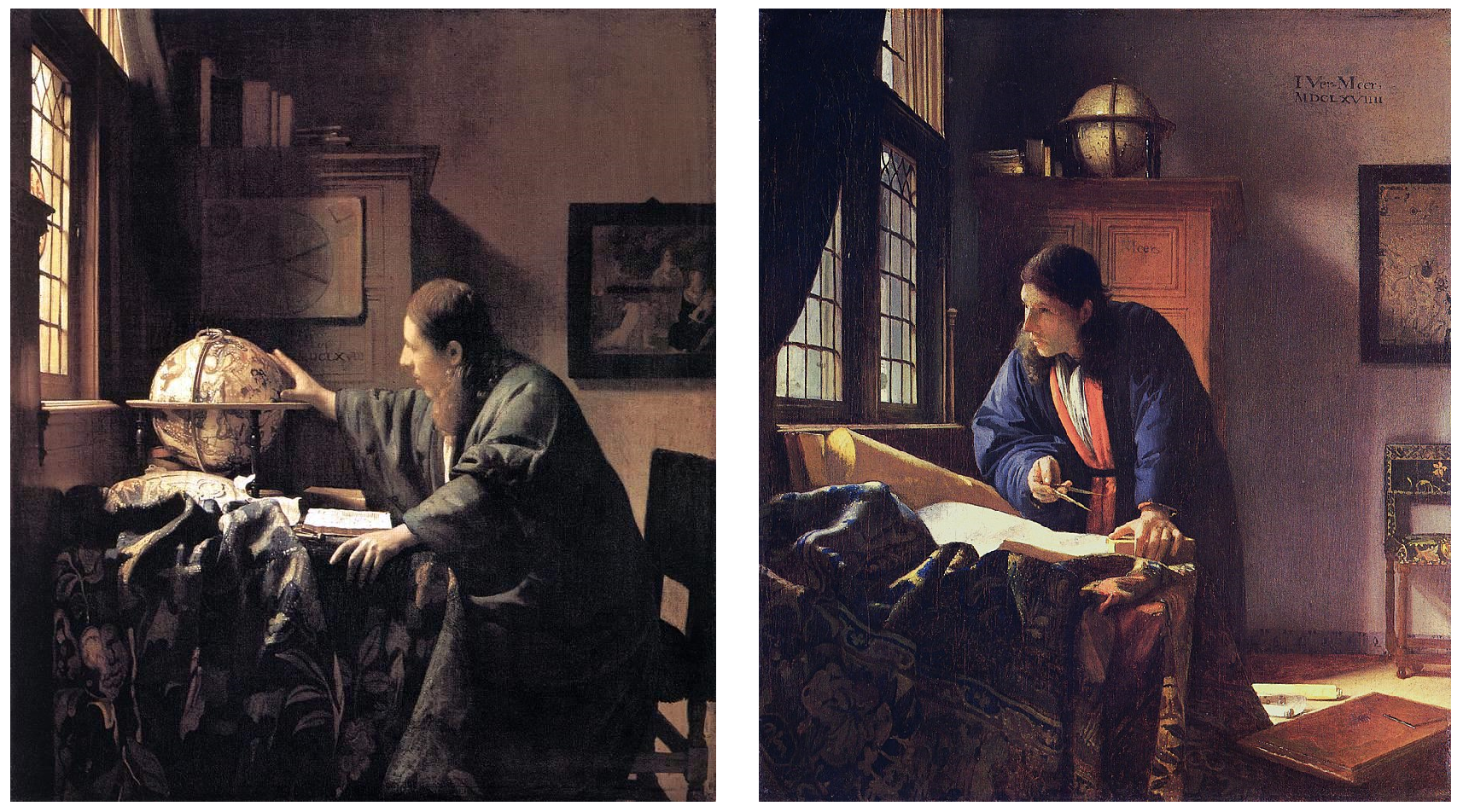 J. Vermeer - El astrónomo de 1668 y El geógrafo de 1669. CC0