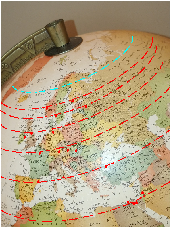 Paralelos-Ciudades astronógrafos. CC BY-SA-NC JC Asensi